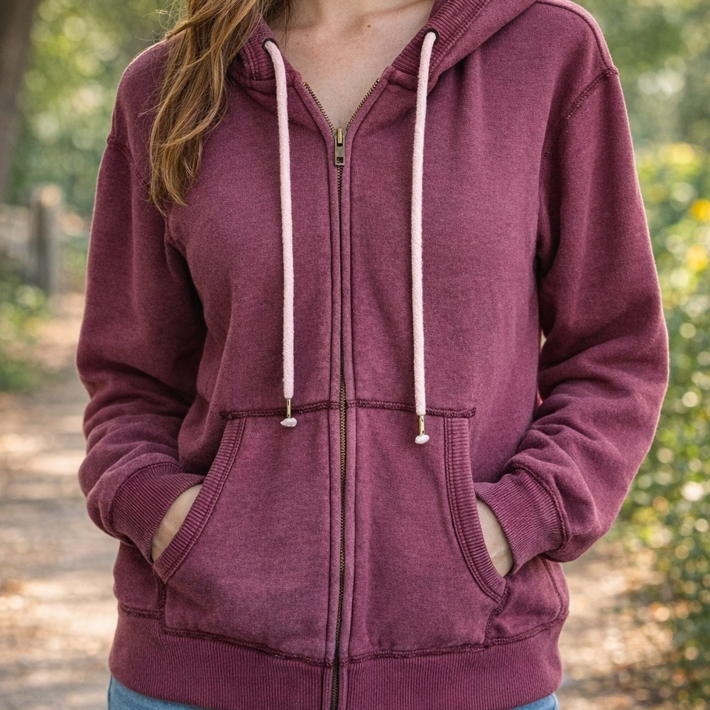 American Eagle Zip Hoodie Burgundy Women’s Medium Cozy Casual